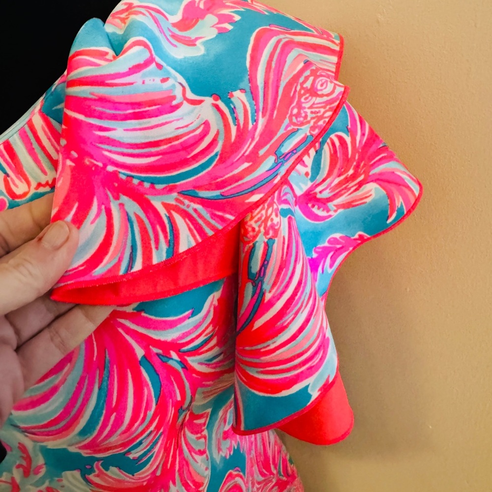 NWT Lilly Pulitzer One-Shoulder Dress in Pink and Blue - Picture 5 of 11